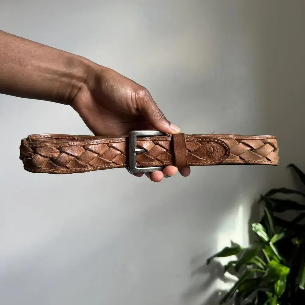 Vintage boho grunge Braided western genuine leather belt size 42‎